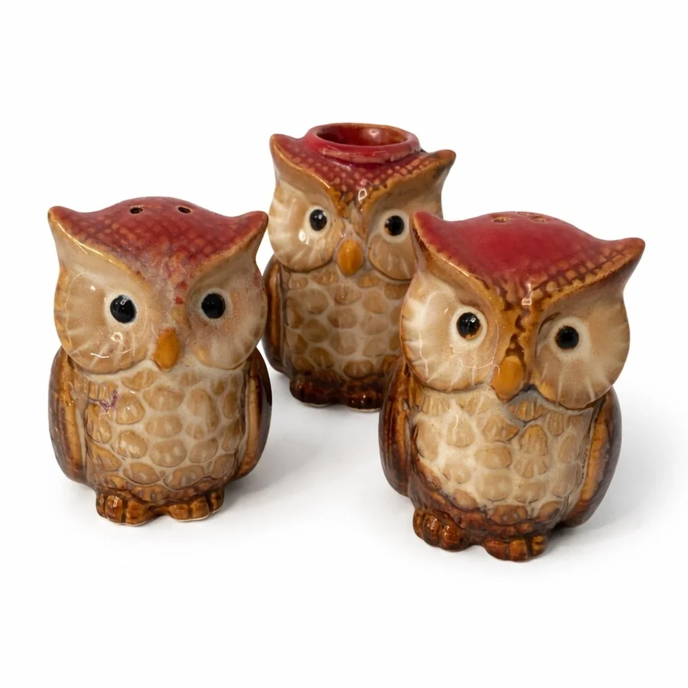 VTG Wise Old Owl Salt Pepper Toothpick Holder 3